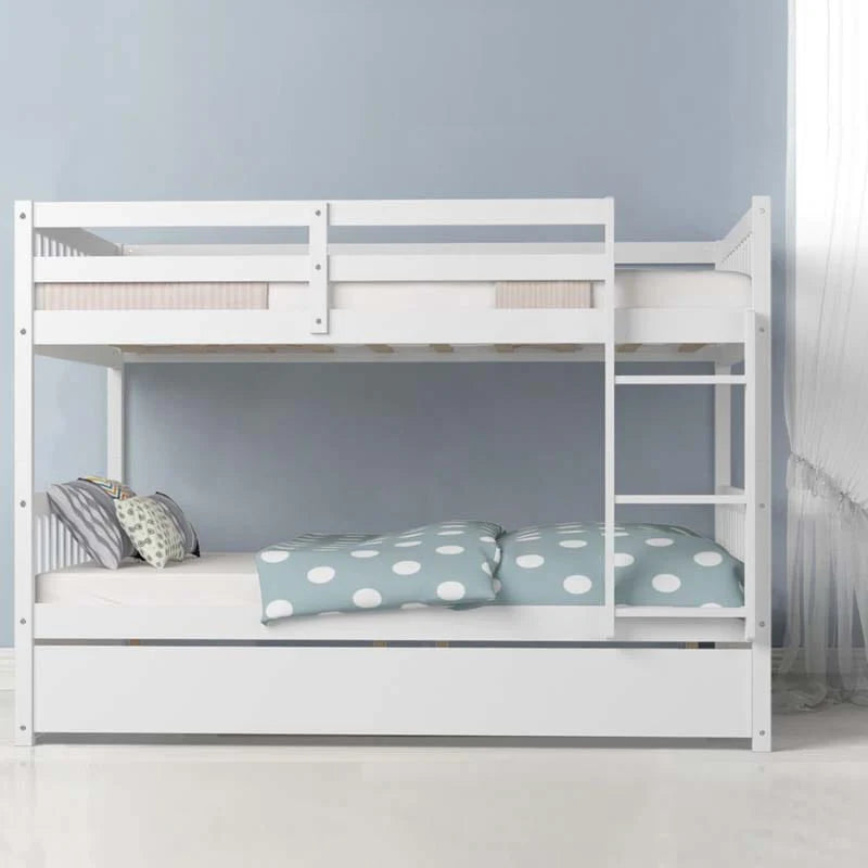 Full Over Full Convertible Bunk Bed Frame With Trundle, Ladder And Guardrails