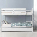 Full Over Full Convertible Bunk Bed Frame With Trundle, Ladder And Guardrails