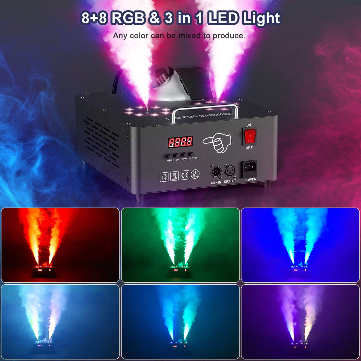 Smoke Machine Fog Machine 2000W Double-tube Adjustable DMX512 RGB 3-in-1 Led Stage Smoke Machines for Party/ Wedding/ Stage