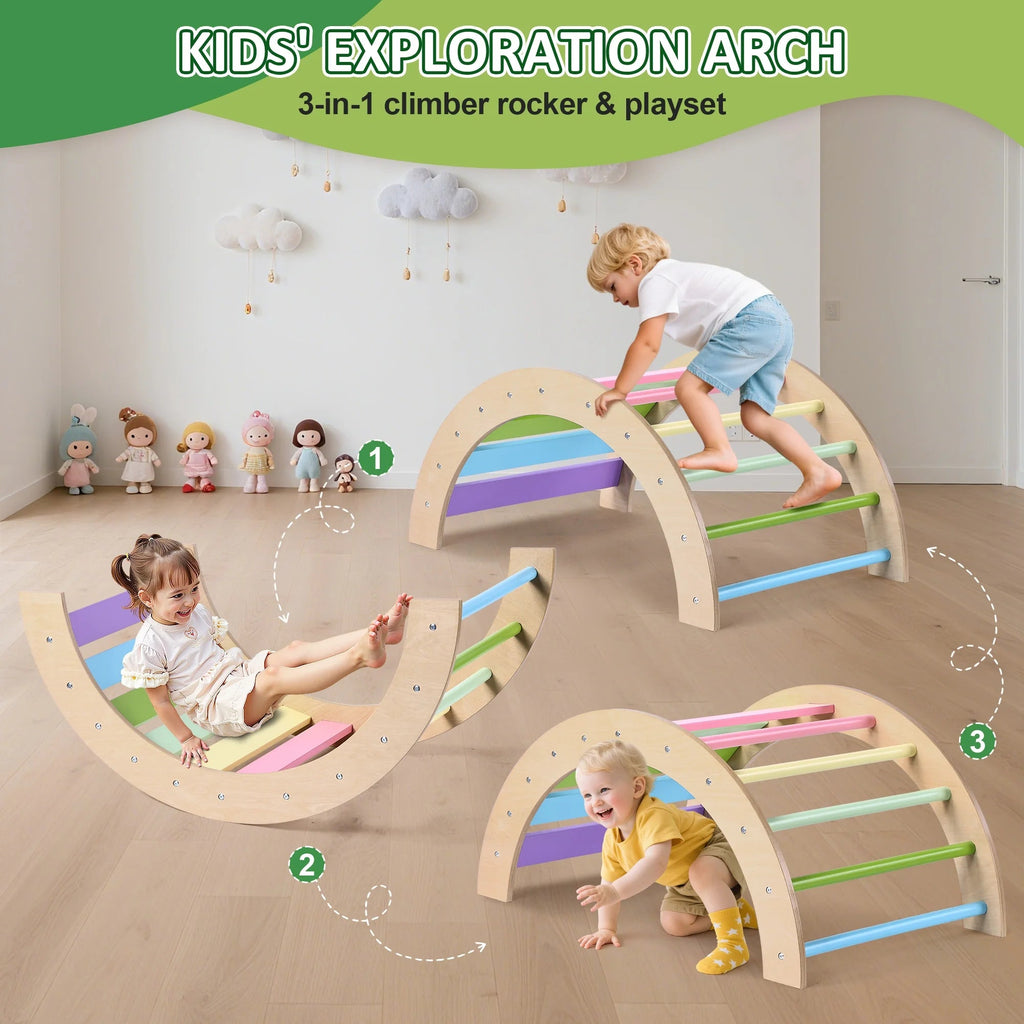 Lookfly 8-in-1 Foldable Pikler Triangle Climbing Set With Ramp - Natural-Color Or Multicolor