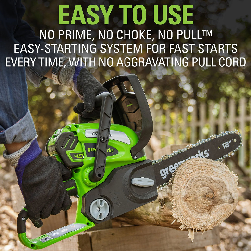 Greenworks 40V 12 in Cordless Chainsaw With 2.0 Ah Battery And Charger - 20262