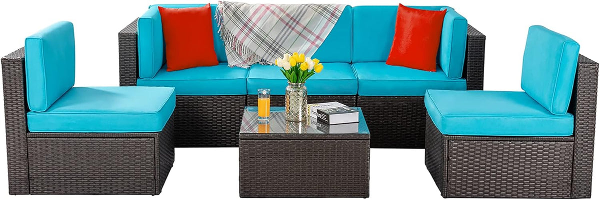 5-Piece All-Weather Wicker Patio Conversation Set With Ottoman And Cushions