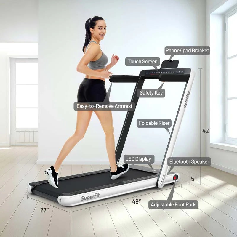 2 In 1 Folding Treadmill, 2.25 HP, 40 in x 16 in Running Area, Dual Display And App Control