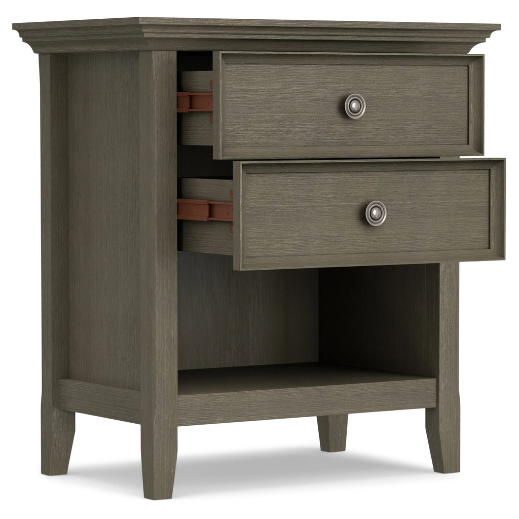 Solid Wood Nightstand With 2 Drawers And Open Shelf, 16 in D x 24 in W x 26 in H
