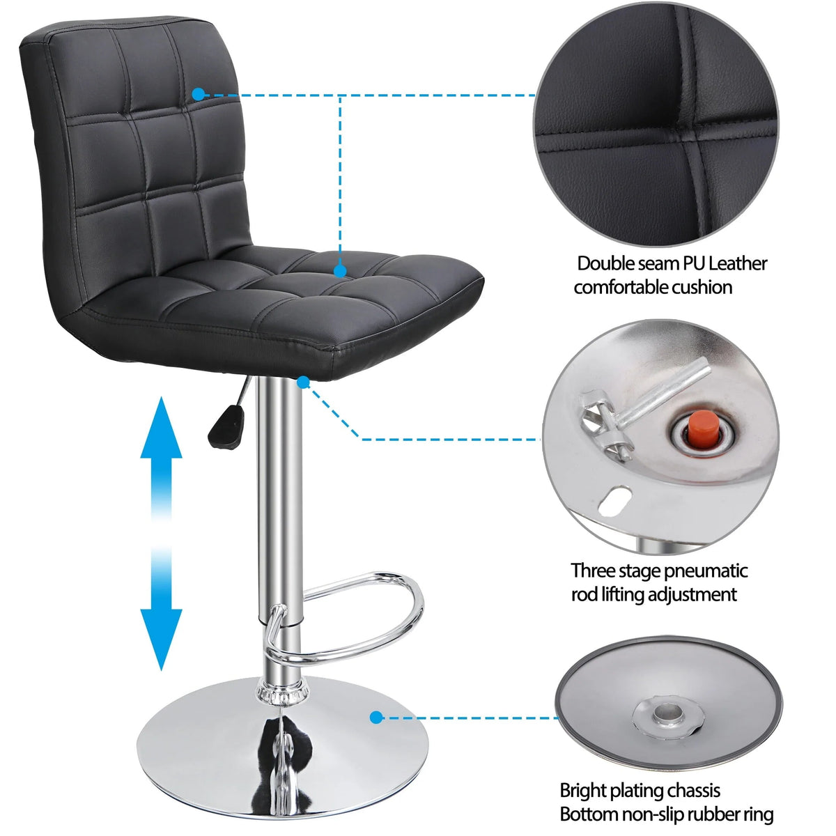 ZENY Bar Stool Set Of 4 With Soft Cushion And Metal Frame - Black
