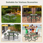8-Person Outdoor HDPE Square Picnic Table And Bench Set, 67in x 67in x 30in, Metal Frame