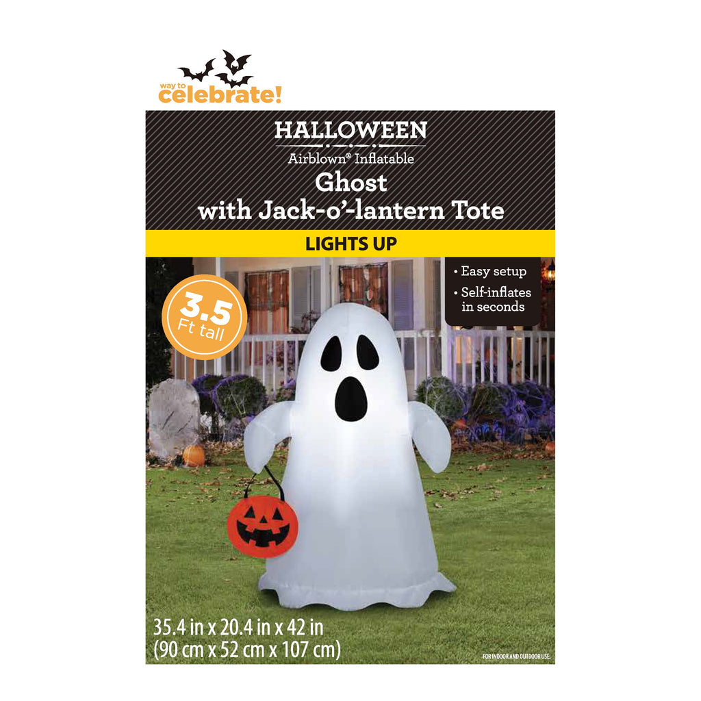 Ghost with Jack-o'-Lantern Tote Airblown Yard Inflatable, Multicolor, 3.5', Halloween by Way To Celebrate
