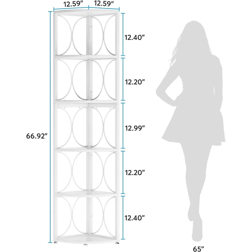 67 Inch Tall 6-Tier Freestanding Corner Bookshelf and Storage Shelving Unit