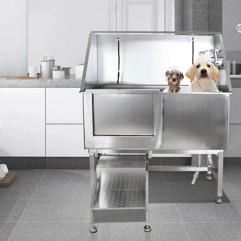Cuisinaid 50-Inch Stainless Steel Dog Grooming Tub With Ramp, Faucet And Drain Kit