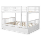 Full Over Full Convertible Bunk Bed Frame With Trundle, Ladder And Guardrails