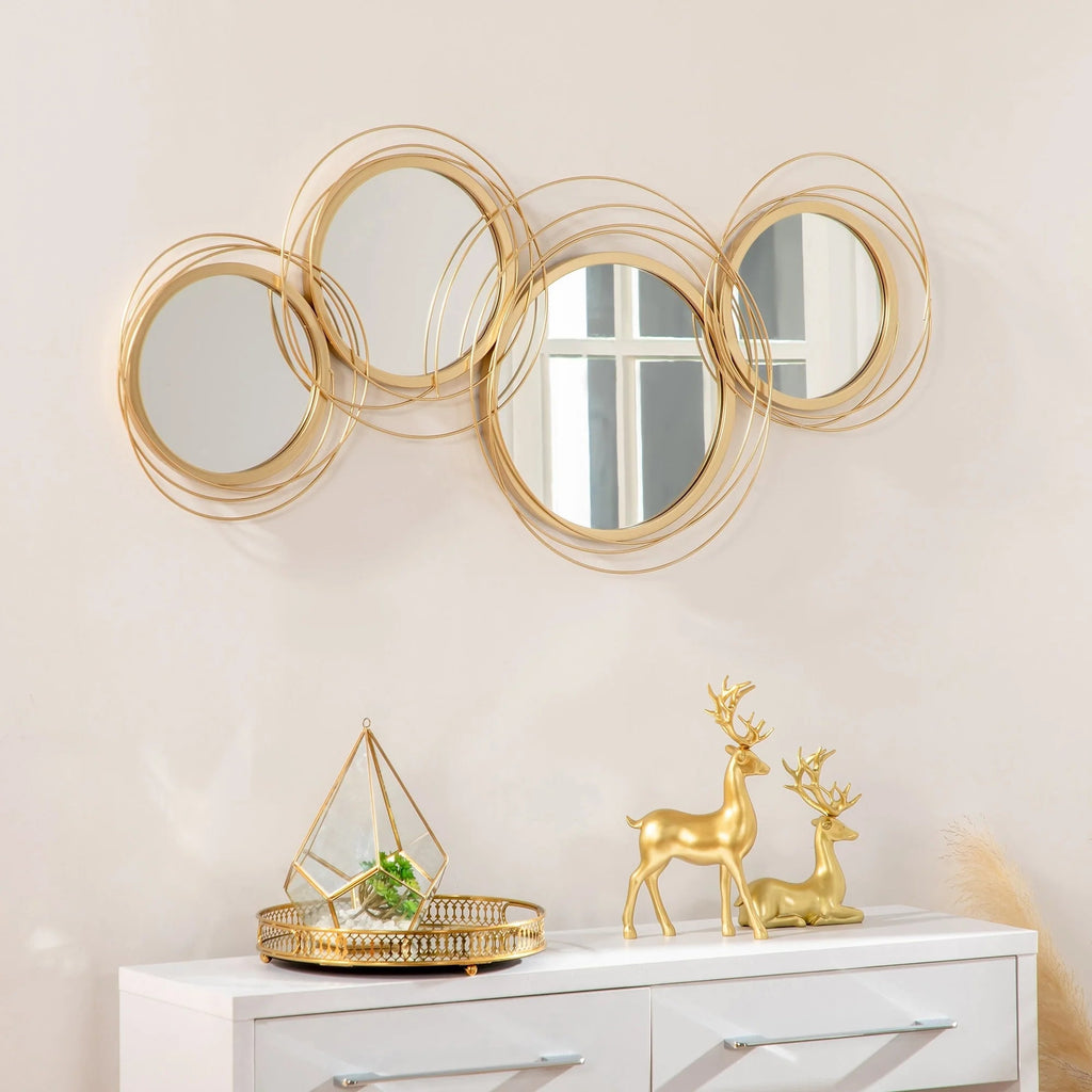 Gold Metal Circular Wall Art With Mirror Accents - 42.25in W x 22in H