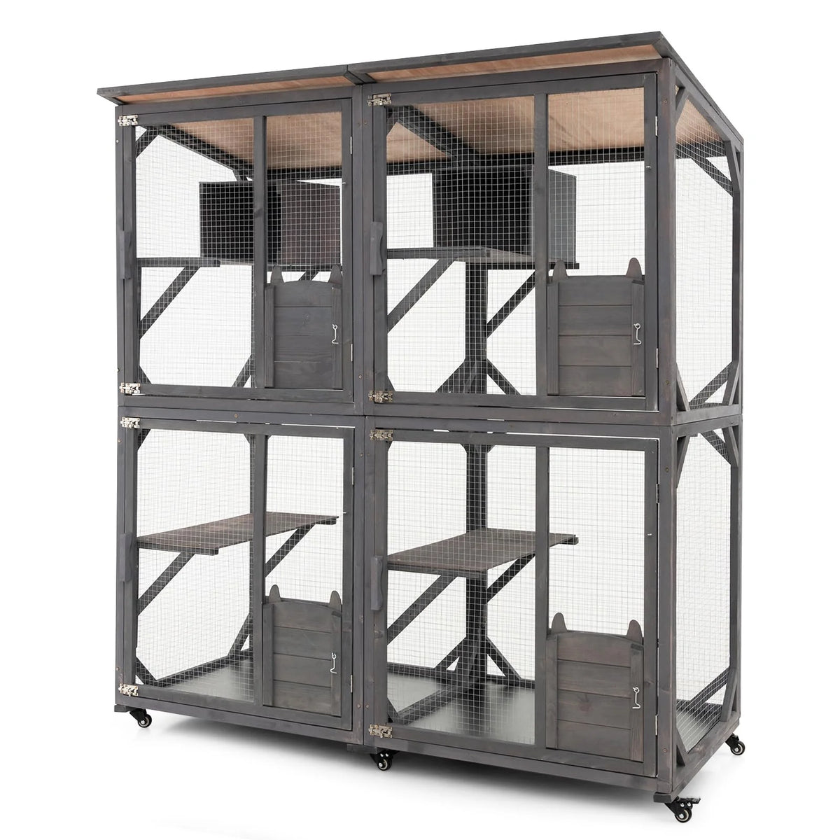 Outdoor Cat Enclosure, Grey, 63 x 27.5 x 72 in