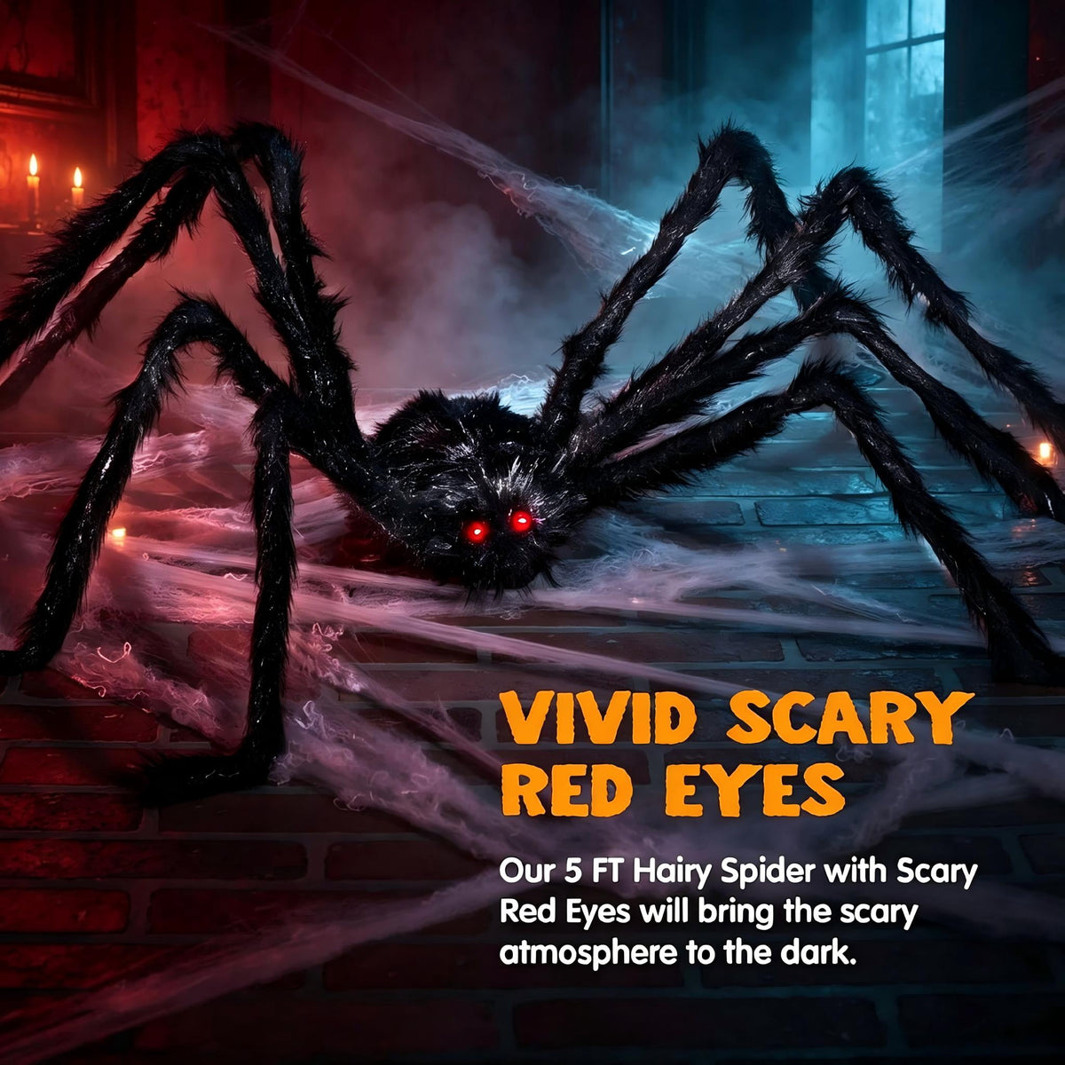 Joyfy 5 ft Scary Giant Spider Halloween Decorations Outdoor, Poseable Spider Lifelike Hairy Prop for Yard, Haunted House, Tree or Porch Party Decorations