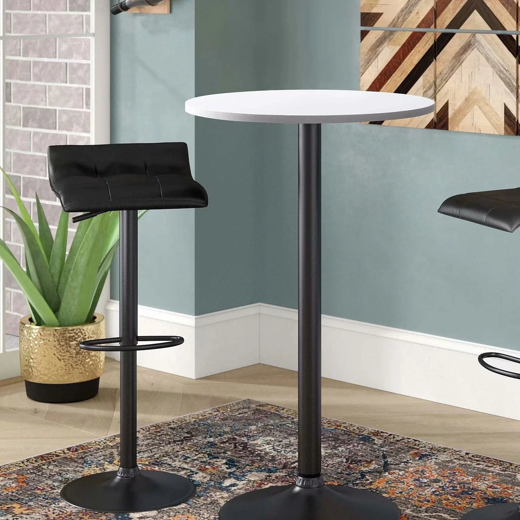 Round Bar-Height Bistro Pub Table With Metal Base And MDF Top, 23.8 x 23.8 x 39.5 Inch