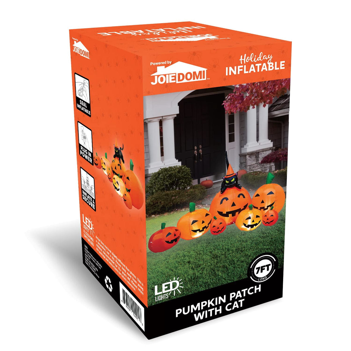 Joyfy 7 ft Halloween Inflatable Long Pumpkin with Witch's Cat Decorations Inflatables with Build-in LEDs, Halloween Decor Outdoor Blow Up Yard Decorations