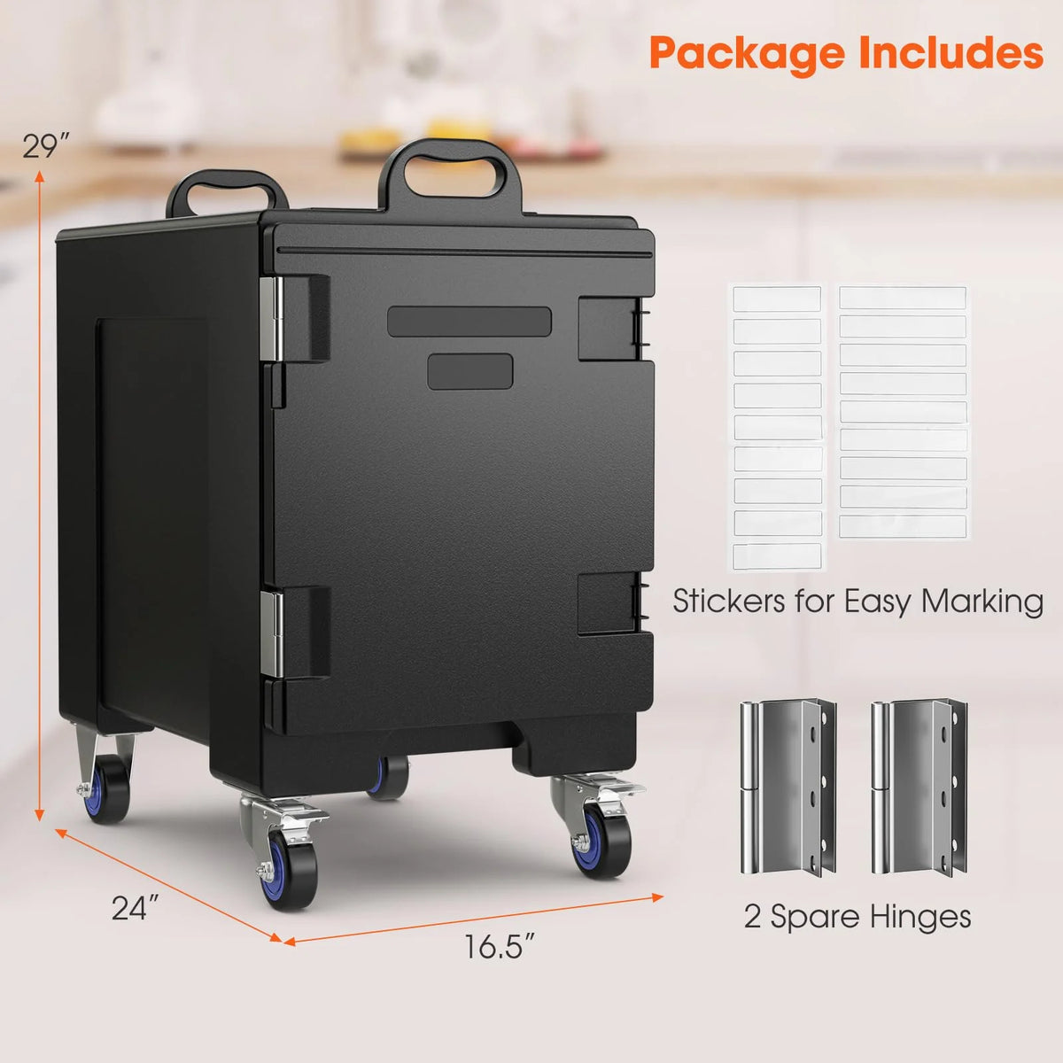 Insulated Food Pan Carrier, 81 Quart, 5 Full-Size Pans, Black