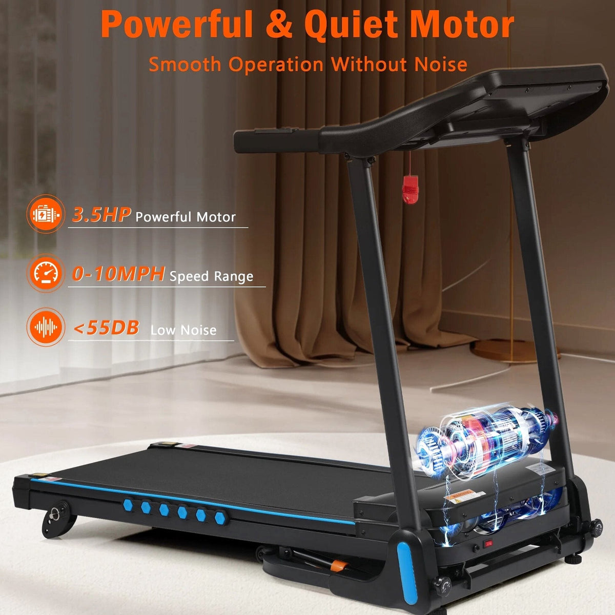 VLDTDRDI Folding Treadmill 500 LBS 3.5 HP 10 MPH With Incline
