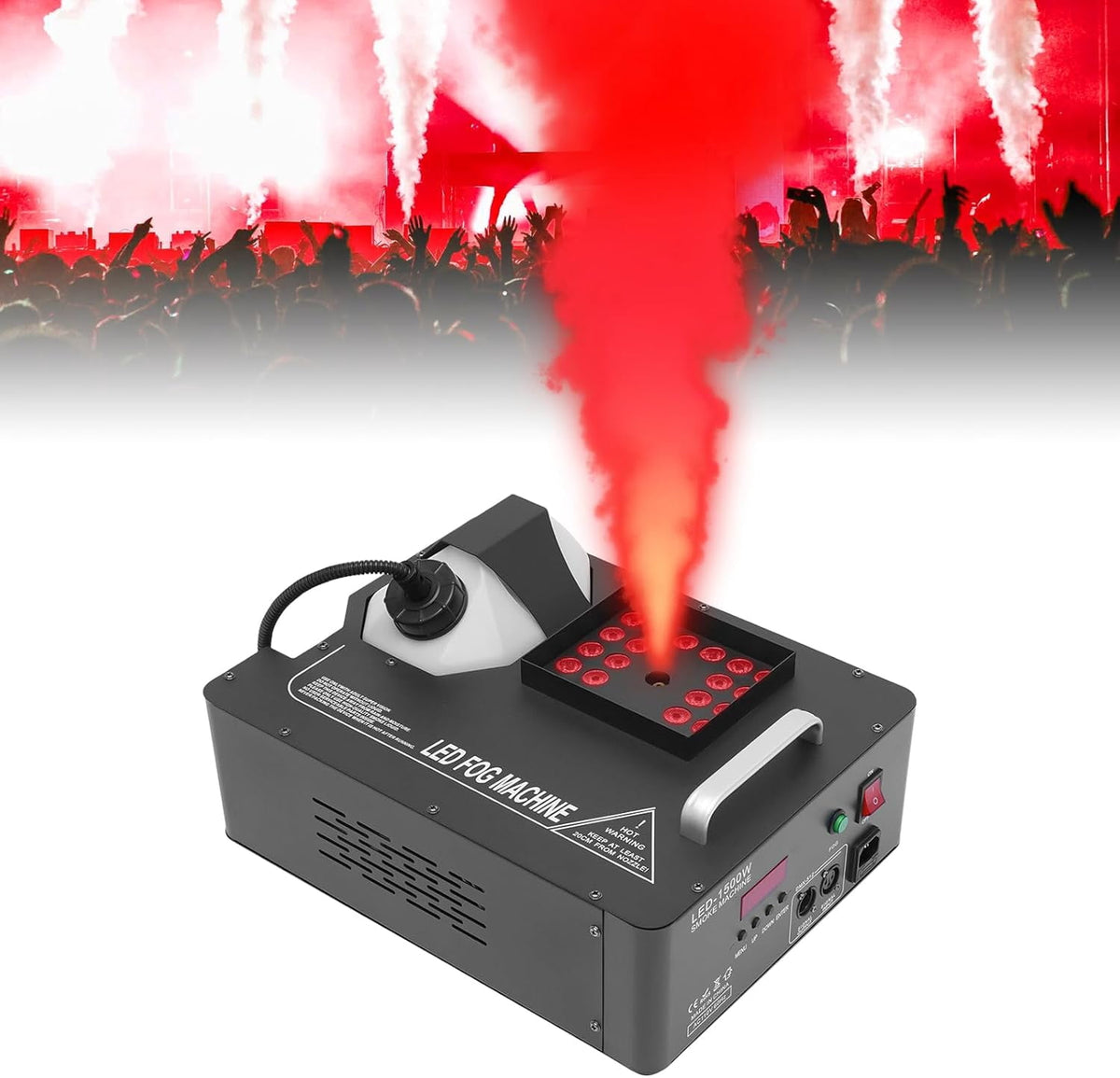 1500W Fog Machine Portable Fog Maker Machine with LED Lights and Remote Control for Wedding Halloween Party Stage Effect Decoration, Black