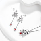 Beautlace 925 Sterling Silver Skull Jewelry Set, Halloween Skeleton Skull Pendant Necklace/Drop Dangle Earrings Gothic Vintage Skull Jewelry Set for Women