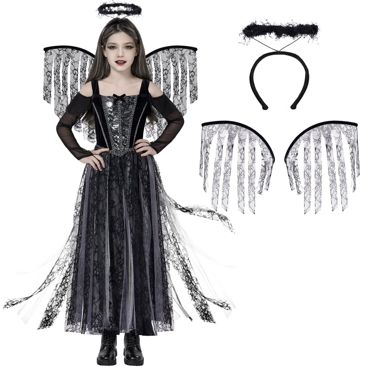 Joyfy Halloween Angel Costume for Girls, Angel Dress for Kids, Guardian Angel Set for Halloween Costumes Themed Party Cosplay