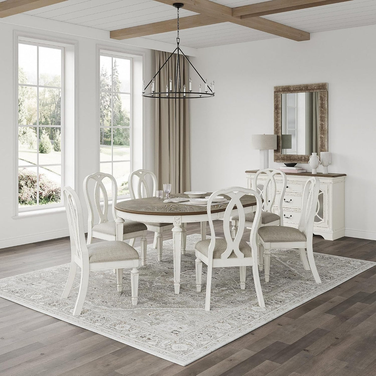 Signature Design by Ashley French Country Ribbon Back Dining Chairs, 2 Count, Chipped White - Realyn