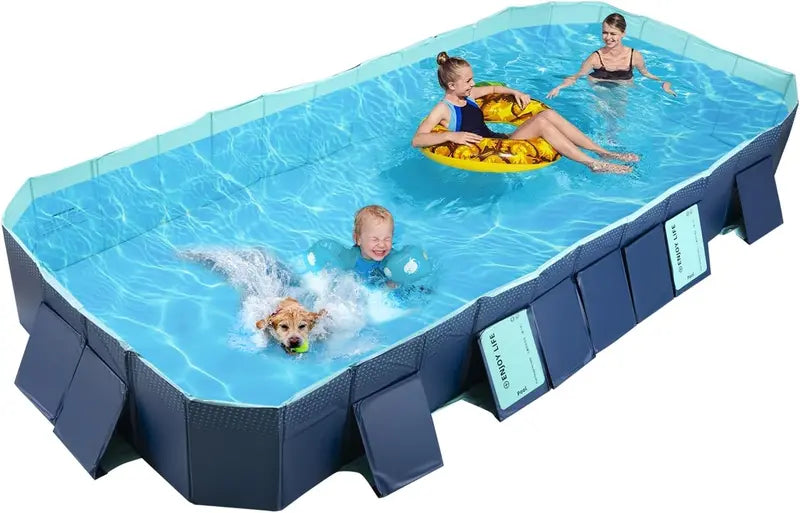 Foldable Hard Plastic Outdoor Swimming Pool For Kids & Adults - 158in x 76in x 20in