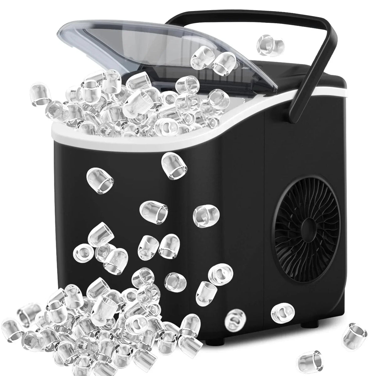 Joy Pebble Countertop Bullet Ice Maker With Handle, 9 Ice Cubes in 6 Mins, 26Lbs/24H