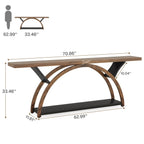 2-Tier Slim Console Sofa Table, Engineered Wood and Metal - 11.81 in D x 70.87 in W x 33.46 in H