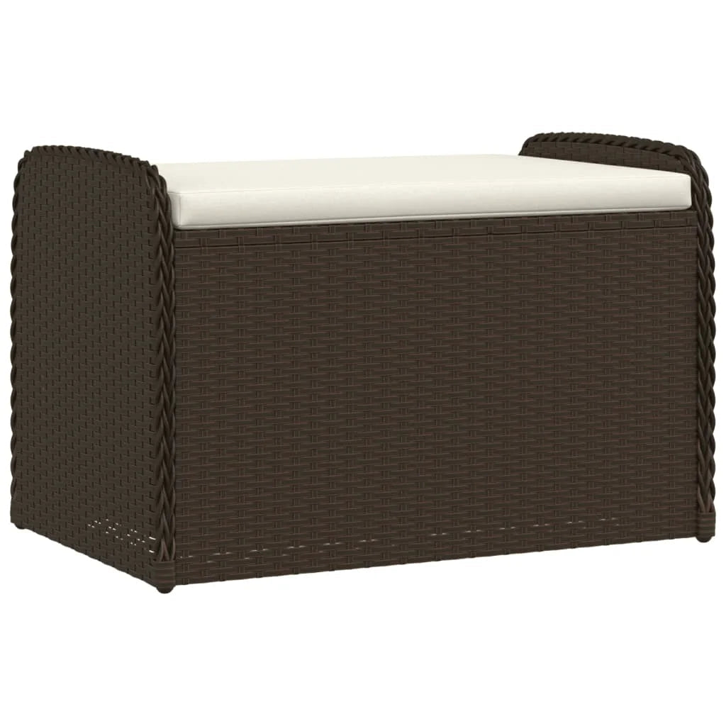 vidaXL Outdoor Poly Rattan Storage Bench With Cushion, Black, 45.3 x 20.1 x 20.5 in
