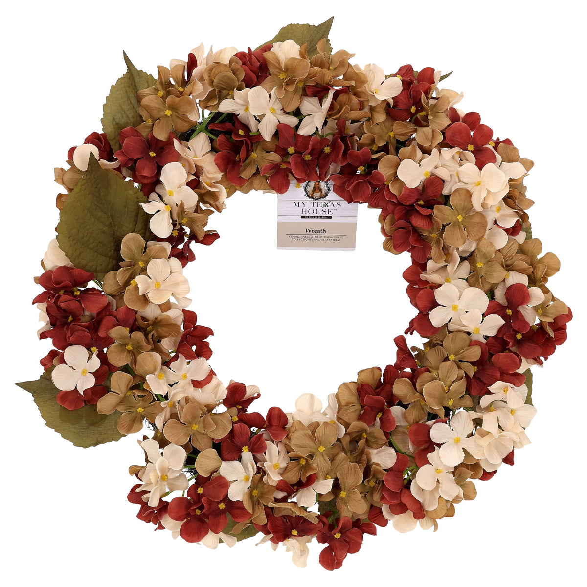 My Texas House Fall Hydrangea Wreath, Cream and Brown, 24"