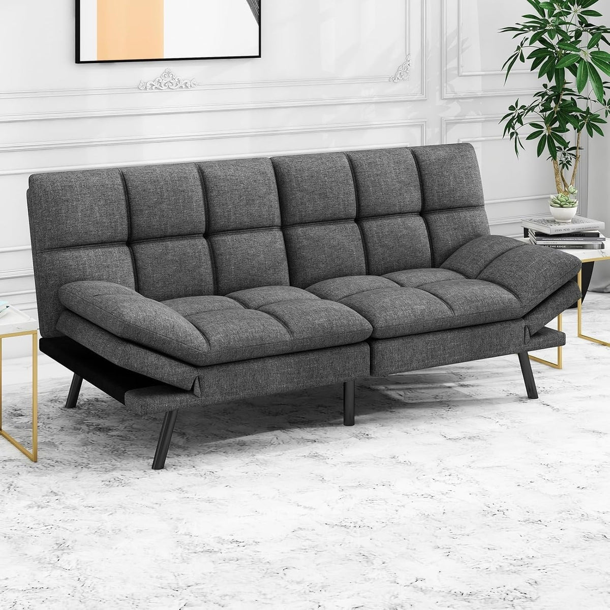 Convertible Futon Sofa Bed With Memory Foam, 71in