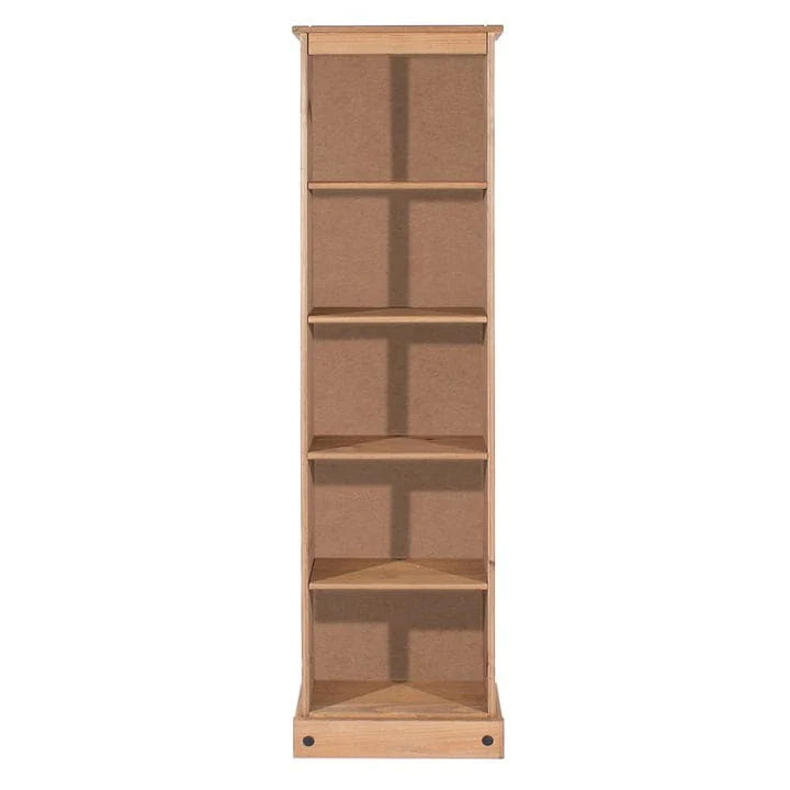 Tall Narrow Solid Pine Wood Bookcase With 5 Open Shelves