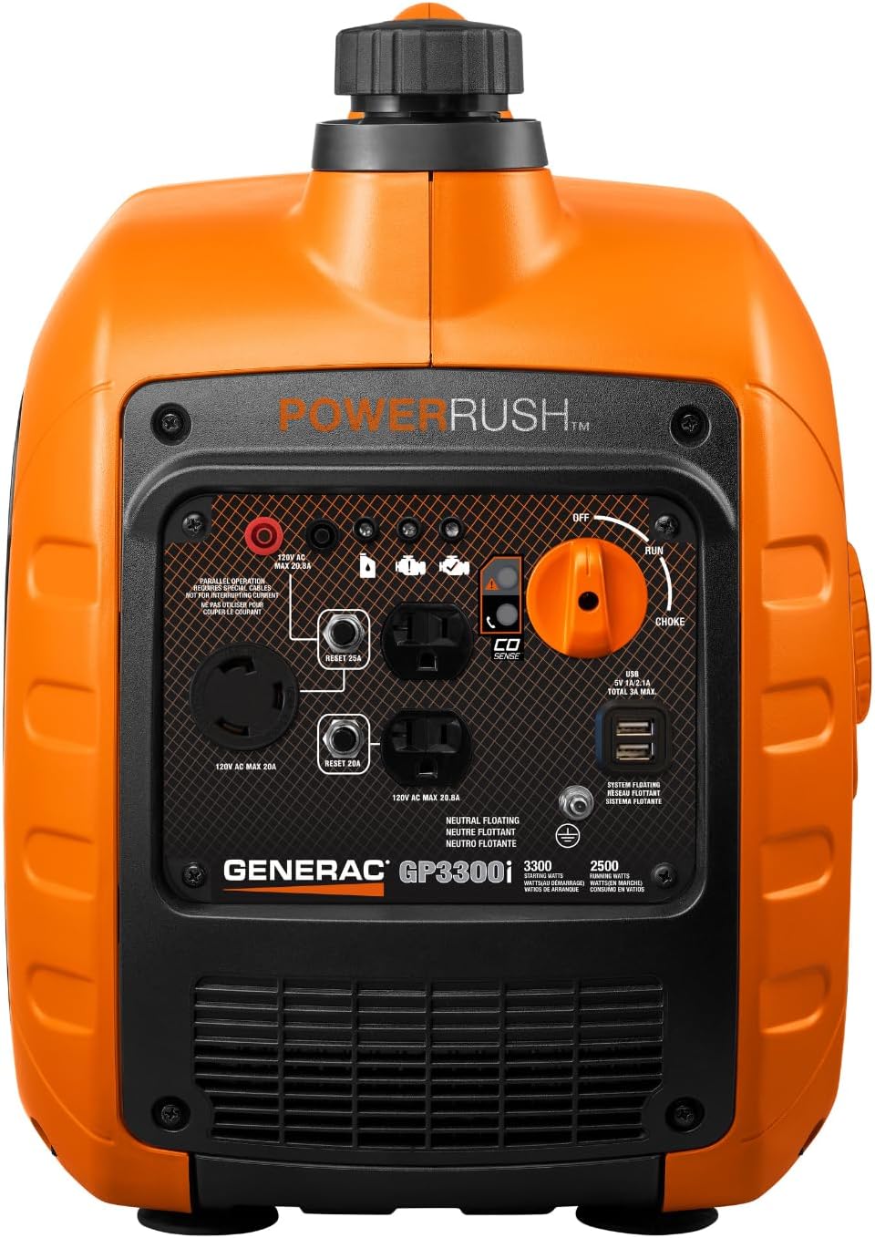 Generac Gas Powered Portable Inverter Generator, 3 300-Watt, USB Ports - 7153 GP3300i