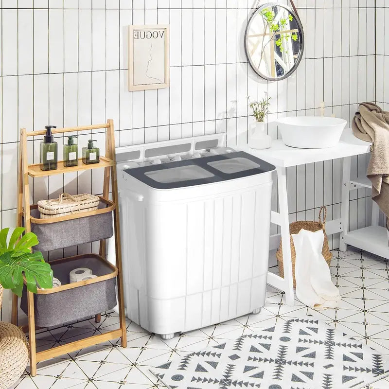 Portable Twin Tub Washing Machine With Spin Dryer, 14.5 lbs, Gray/Blue