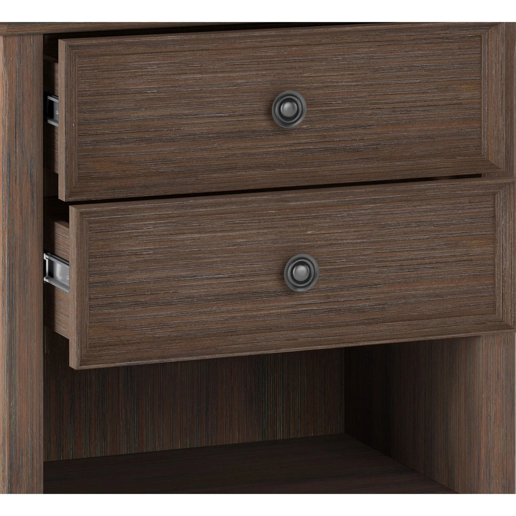 Solid Wood Nightstand With 2 Drawers And Open Shelf, 16 in D x 24 in W x 26 in H