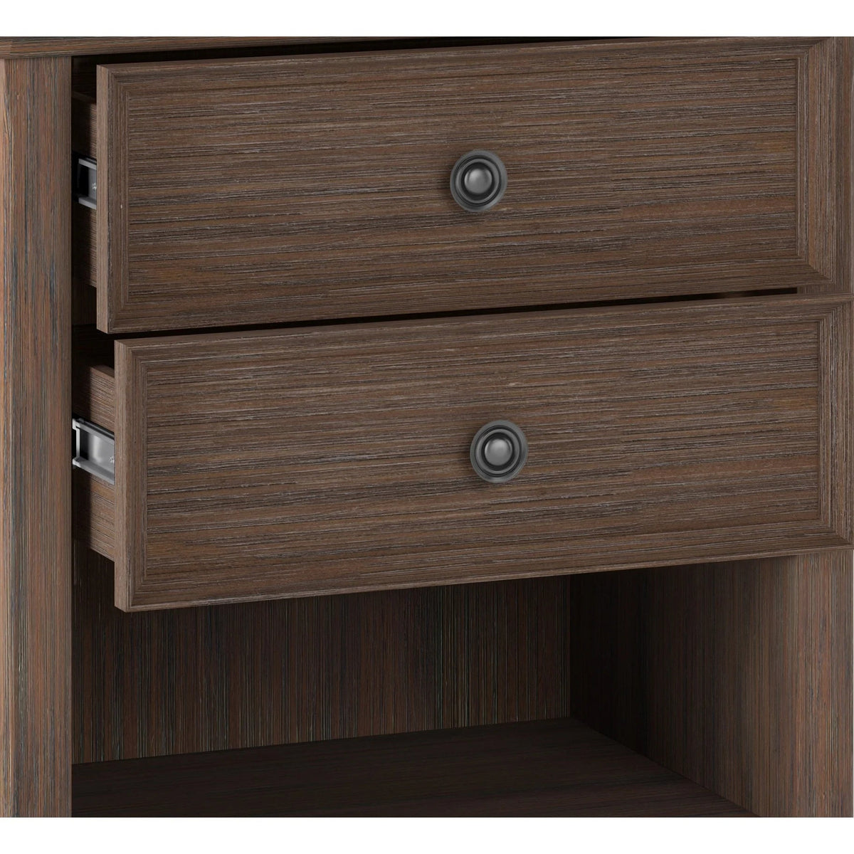 Solid Wood Nightstand With 2 Drawers And Open Shelf, 16 in D x 24 in W x 26 in H