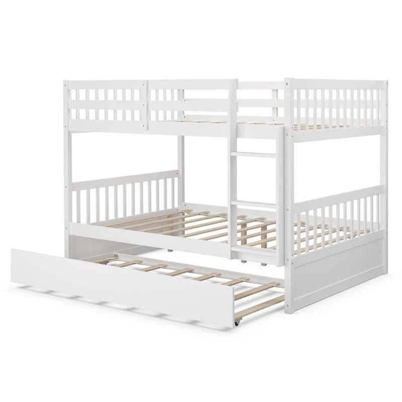 Full Over Full Convertible Bunk Bed Frame With Trundle, Ladder And Guardrails