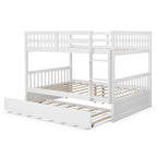 Full Over Full Convertible Bunk Bed Frame With Trundle, Ladder And Guardrails