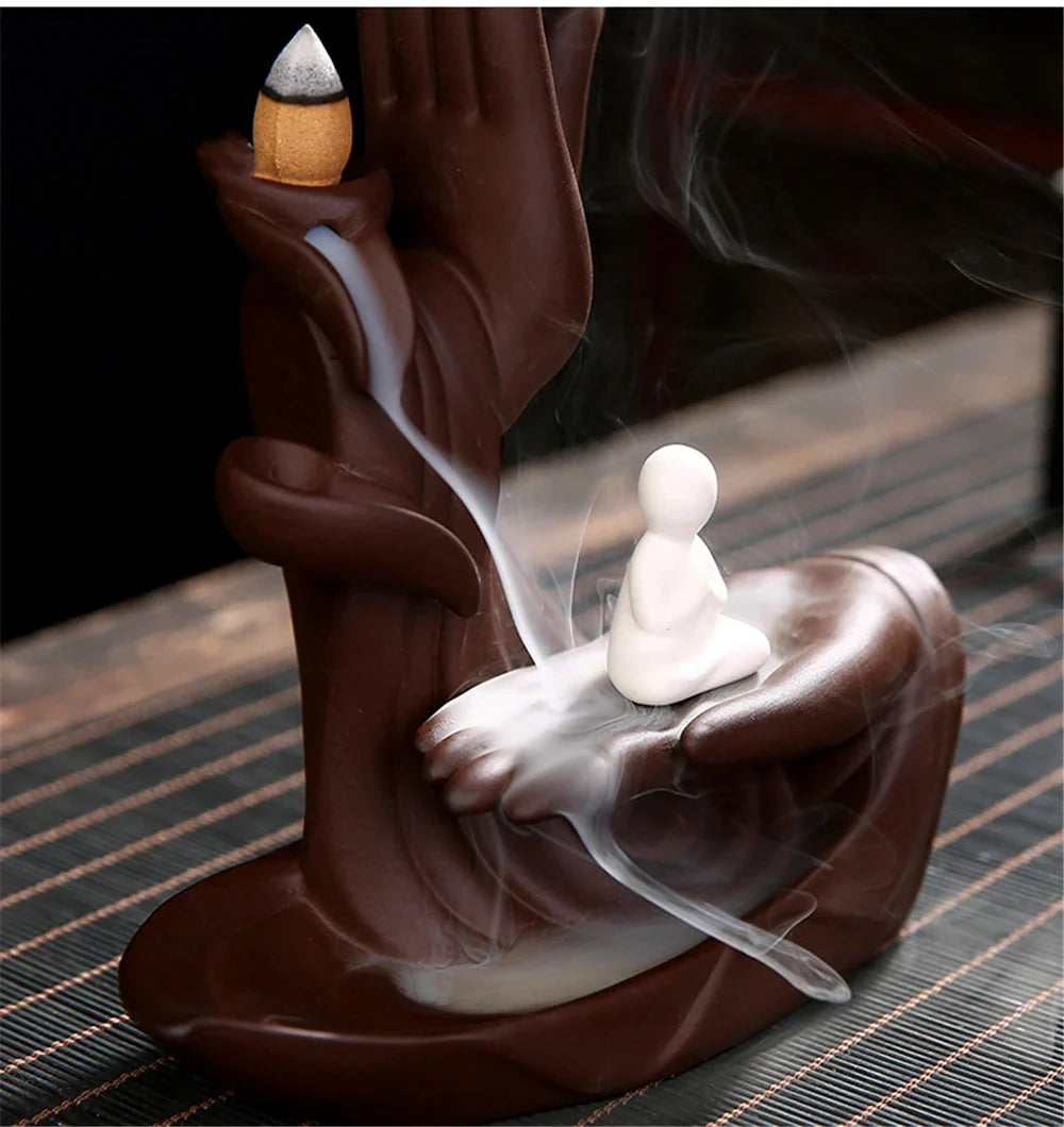 Backflow Incense Waterfall Burner - Buddha Hand Ceramic Lotus