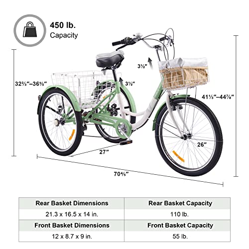 Viribus Adult Tricycle, 24 Inch, 7 Speed, 3 Wheel With Baskets