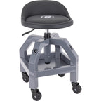 Speedway Motors Adjustable Rolling Shop Stool With Tool Tray, Leather Seat, 13-Inch To 18-3/4-Inch, 330 Pounds
