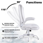 Big And Tall Ergonomic Office Chair, High Back Leather Executive Computer Chair With Padded Flip-Up Arms - 20.87in D x 27.3in W x 47.24in H