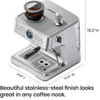 Chefman Crema Supreme Espresso Machine With Conical Burr Grinder And Steam Wand, Stainless Steel - RJ54-G-SS