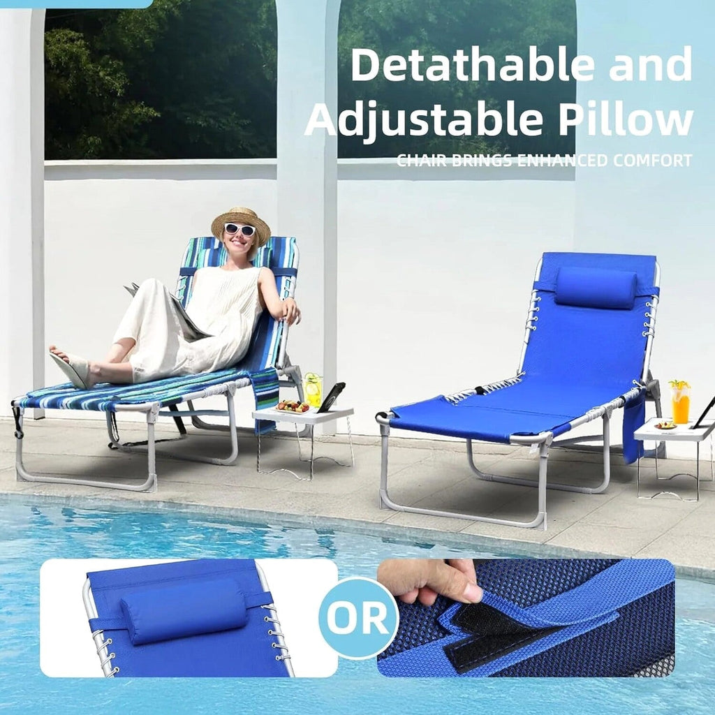Yestomo 3-In-1 Outdoor Tanning Lounge Chair, 5-Position Recliner, 330lbs, Blue