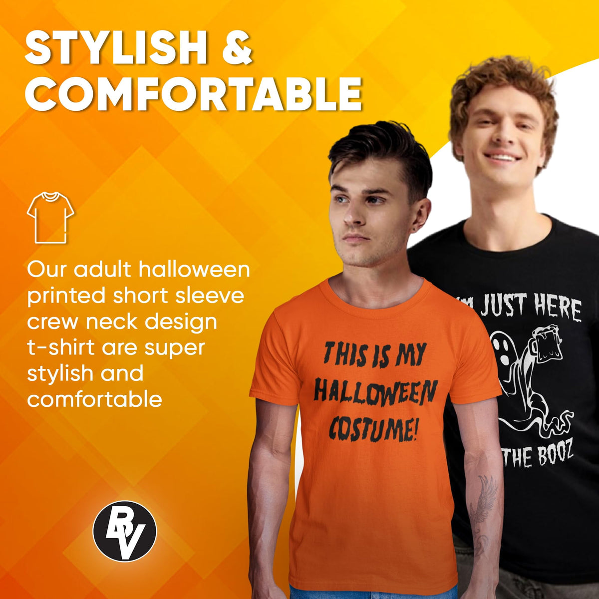 BROOKLYN VERTICAL Adult Halloween Printed T-Shirts Jack O' Lantern Pumpkin Skeleton Fun Costume Designs