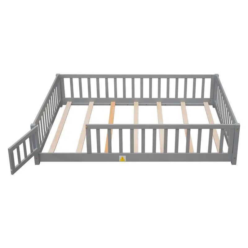 Uhomepro Full Size Wood Floor Bed Frame With Fence And Door - Gray/White/Natural/Espresso