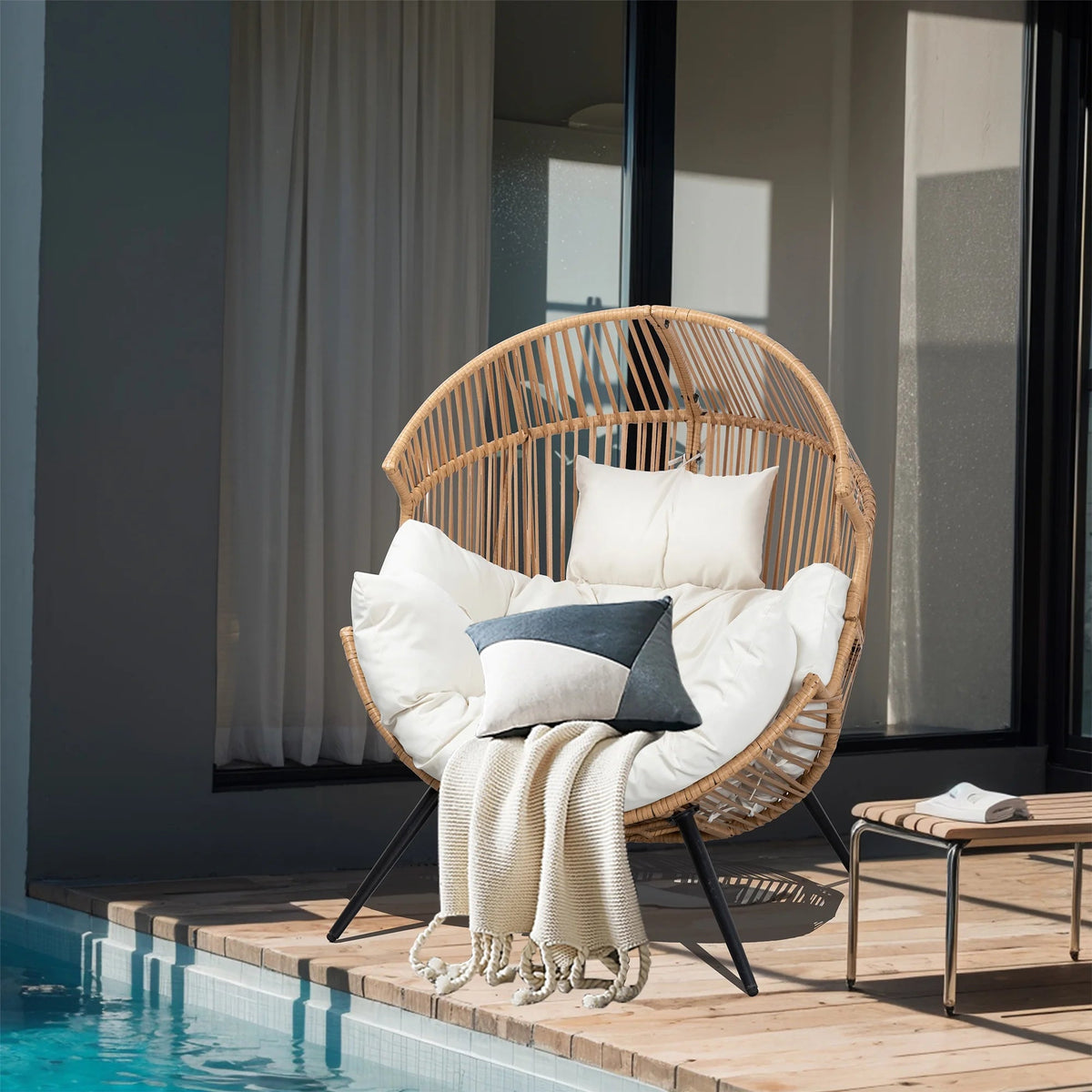 Walsunny Outdoor Patio Wicker Oversized Egg Chair With Cushion