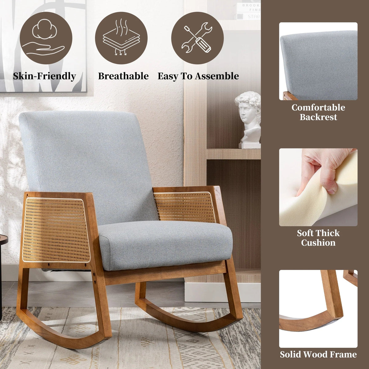 Upholstered Tall Back Gliding Rocking Armchair
