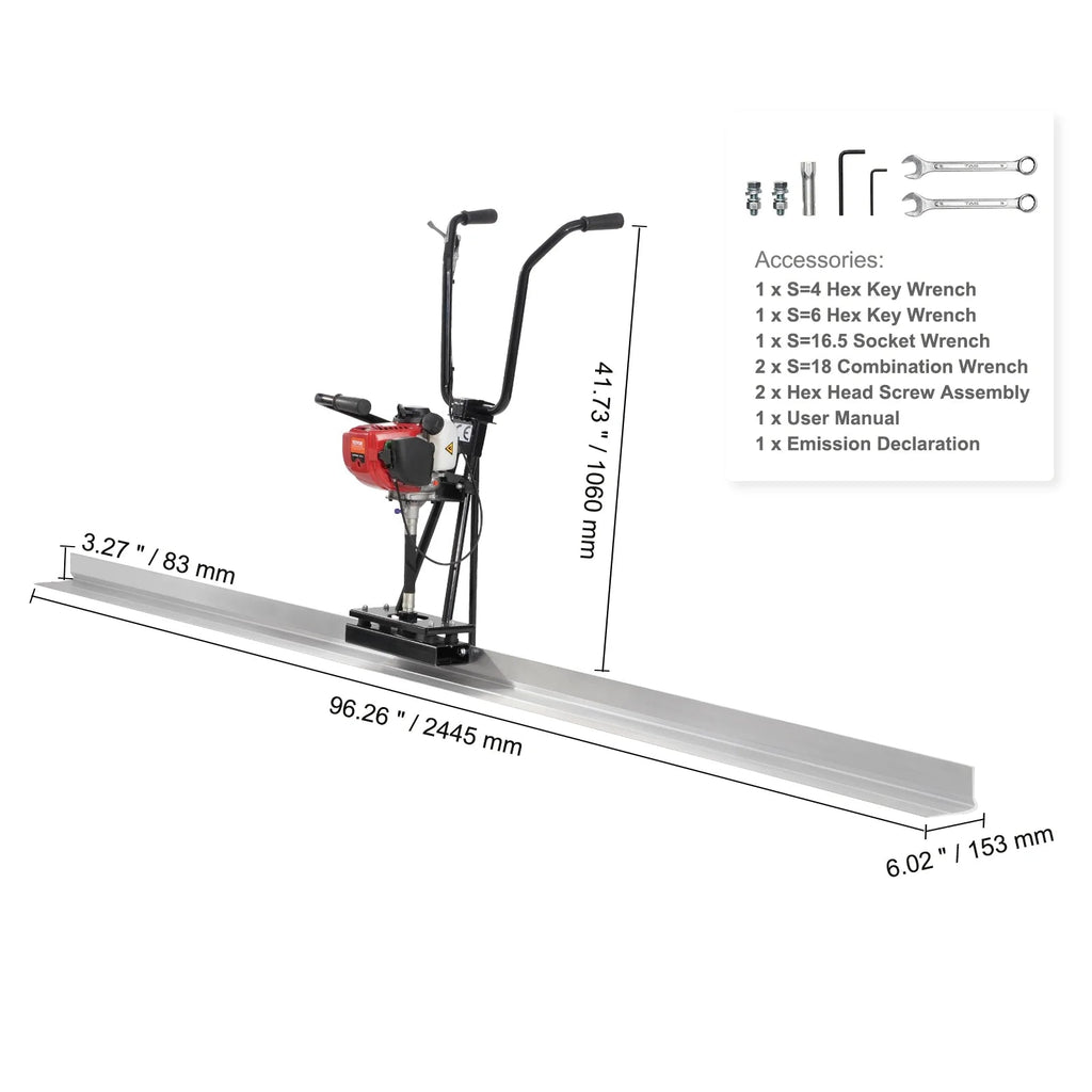 VEVOR Gas Concrete Power Screed With 8ft Aluminum Board - ZPJ-25A-8