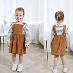 Younger Tree Toddler Baby Girl Fall Dress Outfit Long Sleeve Top Strap Dress Overall with Pocket Clothes Set for 2-3T